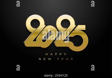 Modernes und 3D-Design: Frohes neues Jahr 2025. Mit einem einzigartigen und glänzenden Zahlendesign. Premium-Vektor-Design für ein Neujahrsfest 2025. Stock Vektor