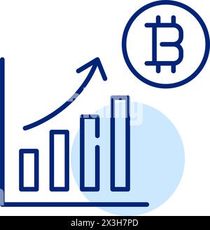 Bitcoin-Preistabelle. Liniendiagramm mit wachsendem Trend. Symbol für Pixelperfekte, bearbeitbare Kontur Stock Vektor