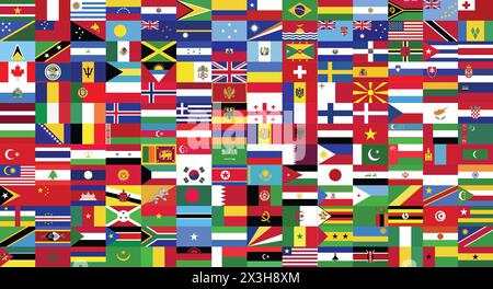 World Flags Collection.World Countries Flags Collection Zeichnung nach Illustration. Es gibt hundertachtundsechzig Flaggen. Stockfoto