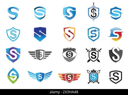 Creative Shield & Security Symbol Letter S Collection Logo Vektor Icons Design Illustration Stock Vektor