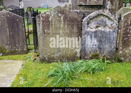 Wordsworth Graves in St Oswalds Church in Grasmere Village, Lake District National Park, Cumbria, England, Großbritannien Stockfoto