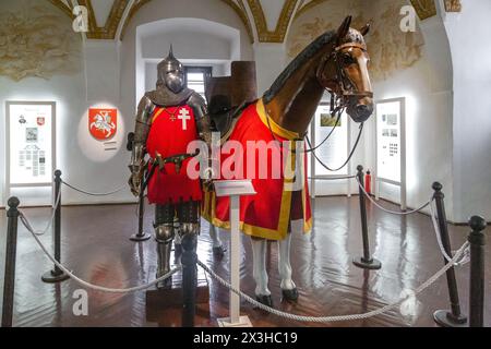 MUKATSCHEWO, UKRAINE - 5. MÄRZ 2023: Dies ist die Kampfrüstung von Prinz Fjodor KORJATOW im historischen Museum der Burg Palanok. Stockfoto