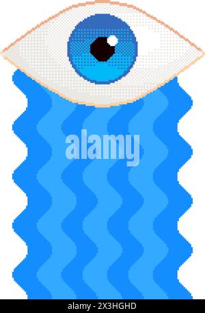 Pixel Art Eye mit Tränen als riesiger Stream, Symbol oder Logo. Cying Eye 16-Bit-Vektor-Symbol im Retro-Videospiel-Stil Stock Vektor