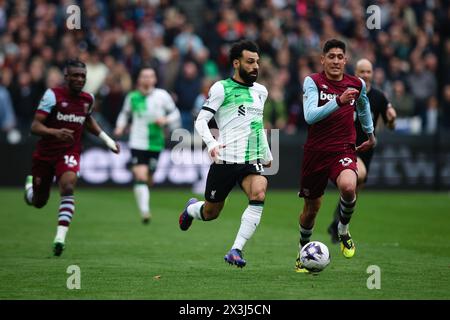 LONDON, Großbritannien - 27. April 2024: Mohamed Salah aus Liverpool im Spiel der Premier League zwischen West Ham United FC und Liverpool FC im London Stadium (Credit: Craig Mercer/Alamy Live News) Stockfoto