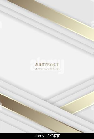Weißer und goldener 3D-Vektor abstrakter vertikaler Hintergrund des Luxus. Stock Vektor