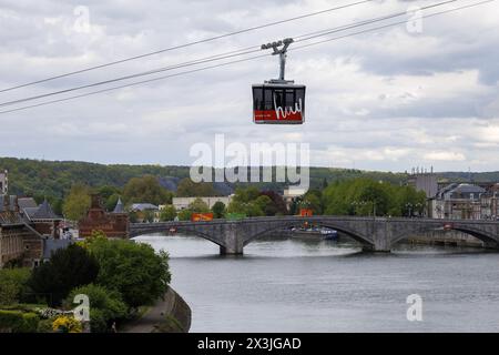 Huy, Belgien. April 2024. Dieses Bild zeigt die Seilbahn in Huy am Samstag, den 27. April 2024. BELGA FOTO NICOLAS MAETERLINCK Credit: Belga News Agency/Alamy Live News Stockfoto