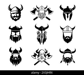Creative Warrior Wikinger Kopf Helm Sammlung Set Logo Design Symbol Vektor Illustration Stock Vektor