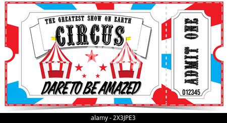 Circus Ticket Zirkuszelt rot weiß und blau Vektor Design auf weißem Hintergrund Stock Vektor