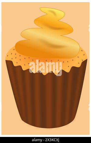 Das braune Dessert in Form eines Cupcake mit gelber Glasur und brauner Dekoration Stock Vektor