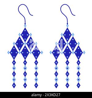 Zwei blaue Ohrringe, bestehend aus großen und kleinen Rauten in einer Kombination aus Hell- und Dunkelblau, die aus 3D-Würfeln bestehen Stock Vektor