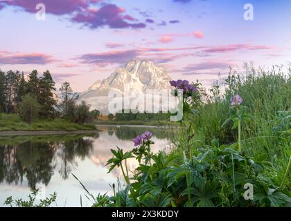 Wunderschöne Landschaft vom Oxbow Bend entlang des Snake River vom Grand Teton National Park, Wyoming. Stockfoto