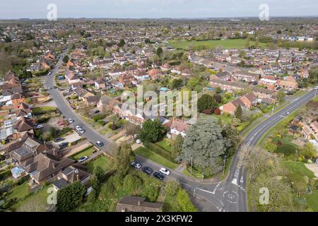 Luftaufnahme des Wohngebietes von Bletchley, Buckinghamshire, Großbritannien. Stockfoto