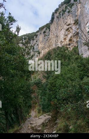 Sentiero degli Dei oder der Wanderweg des Gottes von Agerola nach Nocelle an der Amalfiküste, Provinz Salerno, Kampanien, Italien Stockfoto