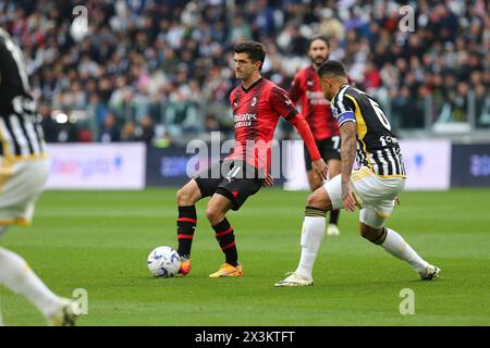 Christian Pulisic vom AC Milan während des Spiels zwischen Juventus FC und AC Milan am 30. April 2024 im Allianz Stadium in Turin. Stockfoto