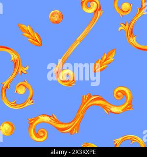 Nahtloses Monogramm-Muster auf blauem Hintergrund, verdreht in Aquarell für Einladungen Stockfoto