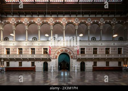 Kopenhagen, Dänemark - 17. Juli 2023: Kopenhagen Town Hall Interior. Historisches Rathaus in Dänemark. Innengebäude der Halle Kobenhavns Stockfoto