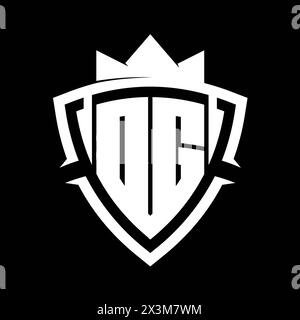 DG Letter fettgedrucktes Monogramm mit dreieckiger Kurvenschildform mit kronenweißem und schwarzem Hintergrund Stockfoto