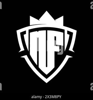 Auffälliges Monogramm mit dreieckiger Kurvenabschirmung und Farbvorlage in Kronenweiß und Schwarz Stockfoto