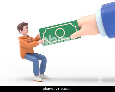 3D-Illustration des lächelnden männlichen Guy Qadir. Finanzieller Konflikt im Unternehmen. Consumerism Concept.3D-Rendering auf weißem Hintergrund. Stockfoto
