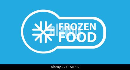 Symbol für gefrorene Lebensmittel für Produktetiketten mit Schneeflocke oder Eiskristall, blauer Vektorabzeichen. Bewahren Sie den Stempel für kalte oder gefrorene Lebensmittel für frisches, gekühltes Fleisch und Fisch auf Stock Vektor