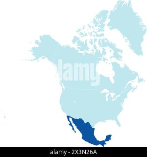 Dunkelblaue Karte von MEXIKO in hellblauer Karte des nordamerikanischen Kontinents Stock Vektor