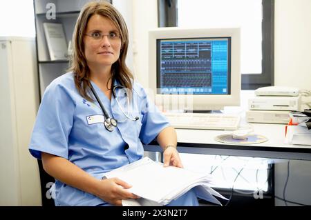 Holter-Monitoring, Hämodynamik. Krankenhaus Universitario Gran Canaria Arzt Negrin, Las Palmas de Gran Canaria. Kanarische Inseln, Spanien Stockfoto