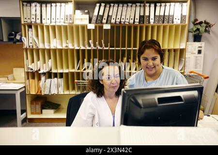 Aufzeichnung des Empfangs. Krankenhaus Universitario de Gran Canaria Arzt Negrin, Las Palmas de Gran Canaria. Kanarische Inseln, Spanien Stockfoto