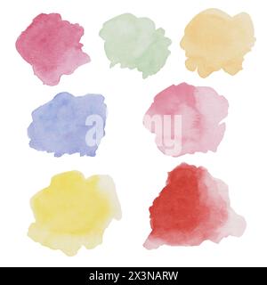 Aquarellabstriche, Pinselstriche in pastellfarbenem Vintage-Stil für Boho-Design, Retro-Kinderspielzeug. Handgezeichnetes Aquarell rosa, grün, gelb, blau, rotes Clipart für Karten, Einladungen, Babyduschen. Stockfoto