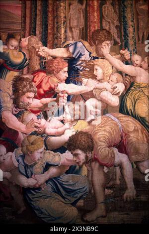Massaker an den unschuldigen Wandteppichen, 16. Jahrhundert, Vatikanmuseum, Vatikanstadt, Rom, Italien Stockfoto