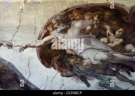 Gott berührt Adams Hand, die Schöpfung Adams, aufgenommen 1992, Sixtinische Kapelle, Apostolischer Palast, Vatikanstadt, Rom; Italien Stockfoto