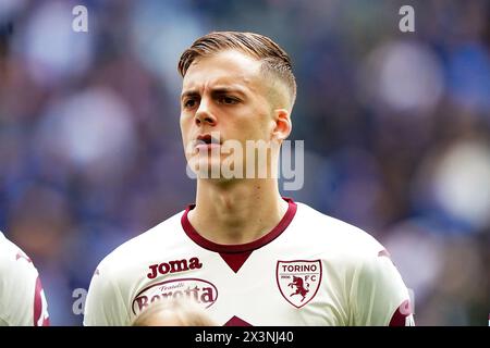 Mailand, Italien. April 2024. Der FC Torino ist vor dem Fußball-Spiel der Serie A zwischen Inter und Turin im San Siro Stadion in Norditalien am Sonntag, den 28. April 2024. Sport - Fußball . (Foto: Spada/LaPresse) Credit: LaPresse/Alamy Live News Stockfoto