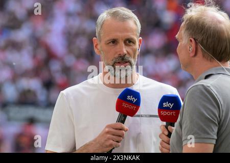 Leipzig, Deutschland. April 2024. Marco Rose (RasenBallsport Leipzig, Trainer), vor dem Spiel Interview mit Sky Sport, RB Leipzig vs Borussia Dortmund - BVB 09, 1. Bundesliga, Fußball, DFB, Bundesliga, 31, Staffel 2023/2024, RB Arena, Credit: HMB Media/Uwe Koch/Alamy Live News DFB/DFL-VORSCHRIFTEN VERBIETEN JEDE VERWENDUNG VON FOTOGRAFIEN ALS BILDSEQUENZEN UND/ODER QUASI-VIDEO, 27.04. 2024: Heiko Becker/Alamy Live News Stockfoto