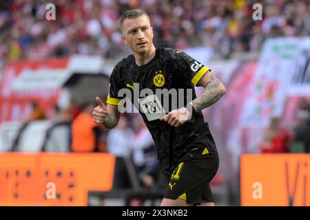Leipzig, Deutschland. April 2024. Marco Reus (BVB, #11), RB Leipzig gegen Borussia Dortmund - BVB 09, 1. Bundesliga, Fußball, DFB, Bundesliga, 31, Staffel 2023/2024, RB Arena, Credit: HMB Media/Uwe Koch/Alamy Live News DFB/DFL-VORSCHRIFTEN VERBIETEN JEDE VERWENDUNG VON FOTOGRAFIEN ALS BILDSEQUENZEN UND/ODER QUASI-VIDEO, 27.04. 2024: Heiko Becker/Alamy Live News Stockfoto