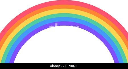 Flache, breite Regenbogenform. Halbkreis, helle Spektrumfarben. Buntes Streifenmuster. Hintergrund. Vektorabbildung Stock Vektor