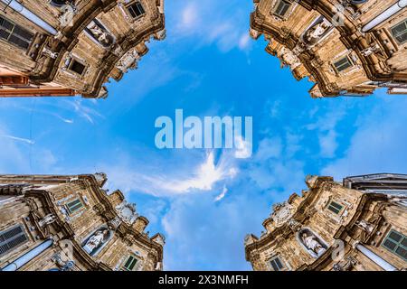 Vier Ecken Platz, bekannt als Quattro Canti Palermo, Sizilien, Italien Stockfoto