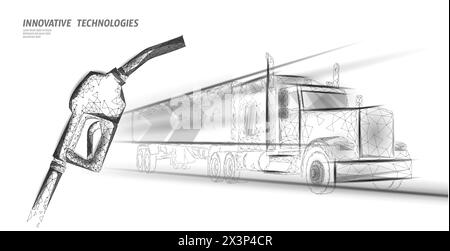 Abstrakter Lkw mit niedrigem Poly-Transport. Lastwagen Lieferwagen schnelle Lieferung Logistik. Polygonale weiße Schnellstraßen Industrie internationaler Transport Stock Vektor