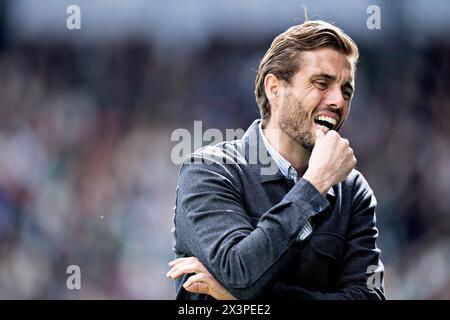 Viborg, Dänemark. April 2024. Viborgs Trainer Jakob Poulsen im Superliga-Spiel zwischen Viborg FF und Randers FC in der Energi Viborg Arena am Sonntag, 28. April 2024. (Foto: Henning Bagger/Ritzau Scanpix) Credit: Ritzau/Alamy Live News Stockfoto