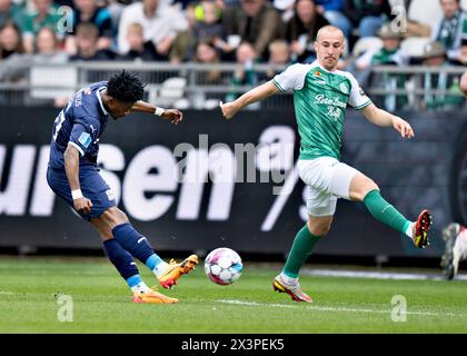 Viborg, Dänemark. April 2024. Mohammed Fuseini von Randers FC spielt im Superliga-Spiel zwischen Viborg FF und Randers FC in der Energi Viborg Arena am Sonntag, den 28. April 2024. (Foto: Henning Bagger/Ritzau Scanpix) Credit: Ritzau/Alamy Live News Stockfoto