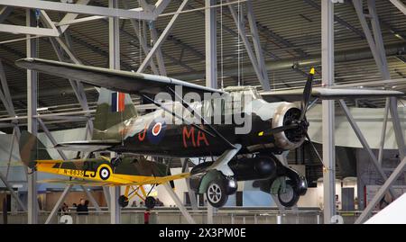 Westland Lysander, V9673 britische Armee Kooperation und Verbindungsflugzeuge im 2. Weltkrieg. IWM, Duxford, Großbritannien Stockfoto