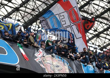 Mailand, Italien. April 2024. Fans in der Nordkurve während des Spiels der Serie A in Giuseppe Meazza, Mailand. Der Bildnachweis sollte lauten: Jonathan Moscrop/Sportimage Credit: Sportimage Ltd/Alamy Live News Stockfoto