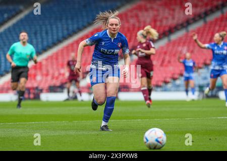 Glasgow, Großbritannien. April 2024. Spartans spielen im Halbfinale des Scottish Cup der Frauen im Hampden Park in Glasgow, Schottland, Großbritannien. Der Gewinner dieses Spiels wird am Samstag, den 25. Mai, im Hampden Park gegen die Rangers kämpfen. Quelle: Findlay/Alamy Live News Stockfoto