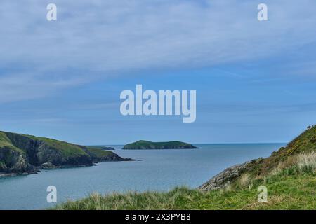 Cardigan Island von Mwnt Beach, Mwnt, Cardigan, Ceredigion, Wales Stockfoto