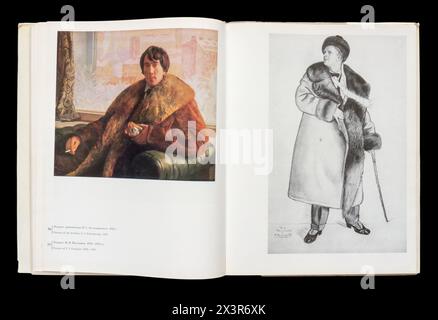 Kunstalbum von Boris Michailowitsch Kustodiew (russisch Борис Михайлович Кустодиев; 7. März 1878–28. Mai 1927) war ein russischer und später sowjetischer Maler und Bühnenbildner, der 1971 in der UdSSR erschien. Stockfoto