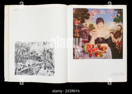 Kunstalbum von Boris Michailowitsch Kustodiew (russisch Борис Михайлович Кустодиев; 7. März 1878–28. Mai 1927) war ein russischer und später sowjetischer Maler und Bühnenbildner, der 1971 in der UdSSR erschien. Stockfoto