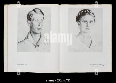 Kunstalbum von Boris Michailowitsch Kustodiew (russisch Борис Михайлович Кустодиев; 7. März 1878–28. Mai 1927) war ein russischer und später sowjetischer Maler und Bühnenbildner, der 1971 in der UdSSR erschien. Stockfoto