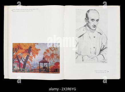 Kunstalbum von Boris Michailowitsch Kustodiew (russisch Борис Михайлович Кустодиев; 7. März 1878–28. Mai 1927) war ein russischer und später sowjetischer Maler und Bühnenbildner, der 1971 in der UdSSR erschien. Stockfoto