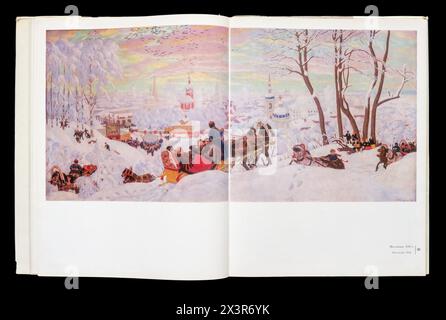 Kunstalbum von Boris Michailowitsch Kustodiew (russisch Борис Михайлович Кустодиев; 7. März 1878–28. Mai 1927) war ein russischer und später sowjetischer Maler und Bühnenbildner, der 1971 in der UdSSR erschien. Stockfoto