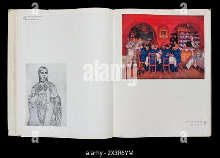 Kunstalbum von Boris Michailowitsch Kustodiew (russisch Борис Михайлович Кустодиев; 7. März 1878–28. Mai 1927) war ein russischer und später sowjetischer Maler und Bühnenbildner, der 1971 in der UdSSR erschien. Stockfoto