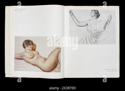 Kunstalbum von Boris Michailowitsch Kustodiew (russisch Борис Михайлович Кустодиев; 7. März 1878–28. Mai 1927) war ein russischer und später sowjetischer Maler und Bühnenbildner, der 1971 in der UdSSR erschien. Stockfoto