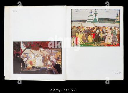 Kunstalbum von Boris Michailowitsch Kustodiew (russisch Борис Михайлович Кустодиев; 7. März 1878–28. Mai 1927) war ein russischer und später sowjetischer Maler und Bühnenbildner, der 1971 in der UdSSR erschien. Stockfoto
